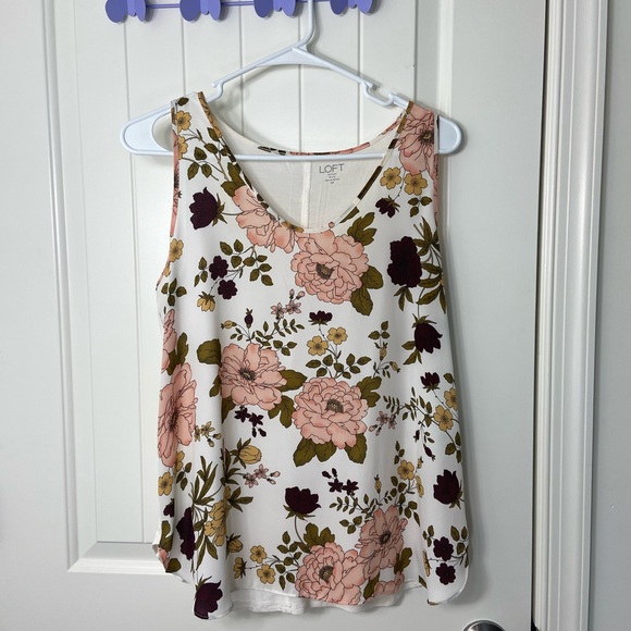 LOFT women’s white pink floral loose‎ relaxed summer spring tank top blouse MP - Picture 1 of 6